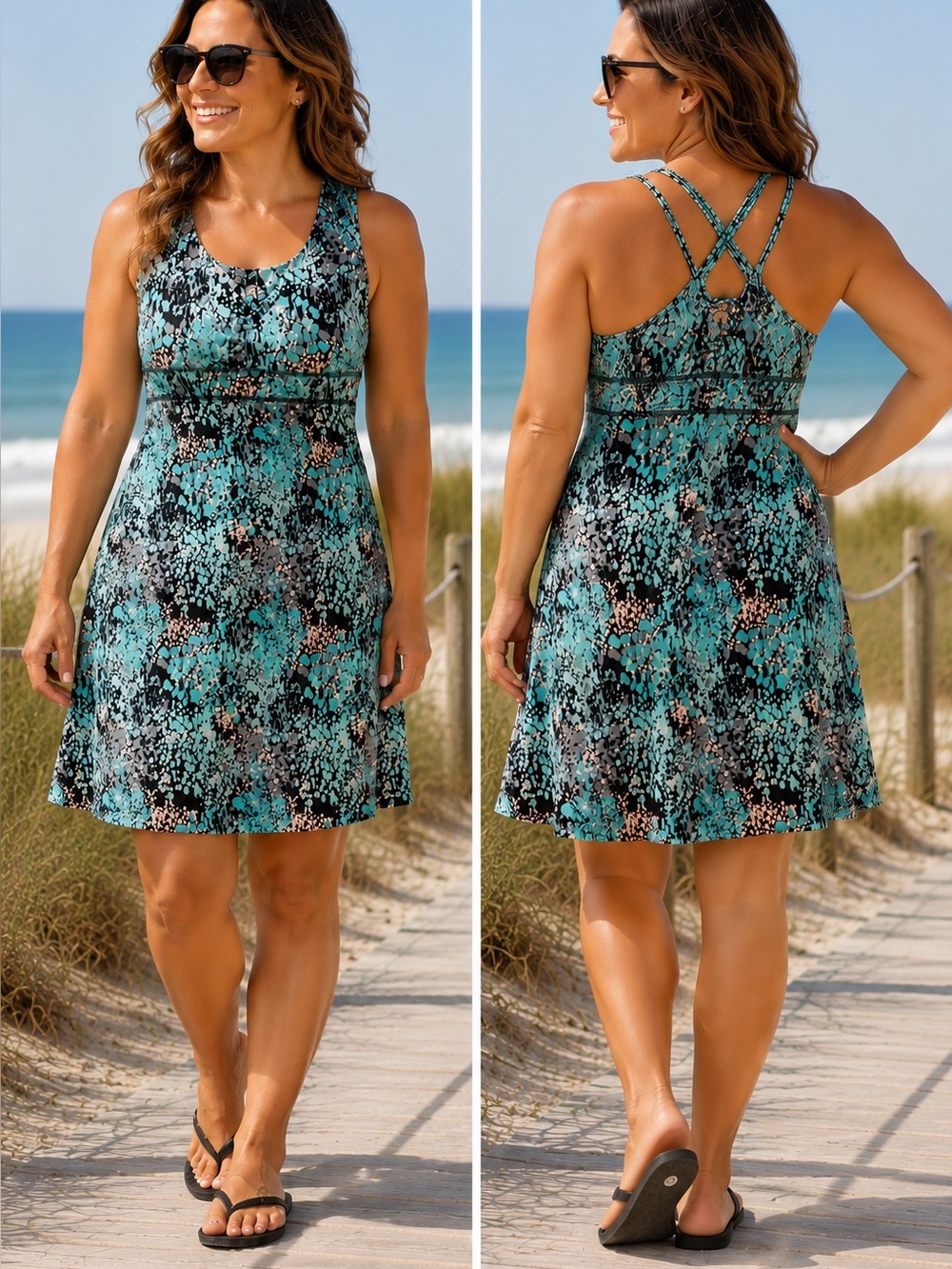 Marmot Women’s Medium Athletic Knit Dress Beach Cover-Up Strappy Back Blue Green